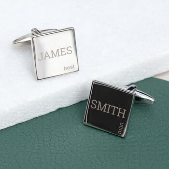 Personalised Classic Silver Plated Square Cufflink Set, 2 of 7