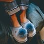 Personalised Soft Blue Pom Pom Slippers, thumbnail 1 of 3