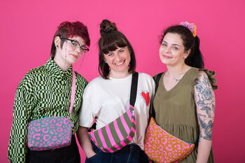 Checkered Pink And Teal Sling Bag Waxed Cotton Bag, 3 of 3