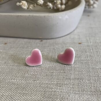 Small Heart Earrings Ceramic Stud Earrings Bright Pink Clay Earrings, 4 of 6