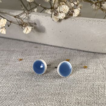 Handmade Blue Ceramic Dot Stud Earrings, 2 of 6