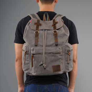 Canvas Backpack With Leather Detail, 2 of 12