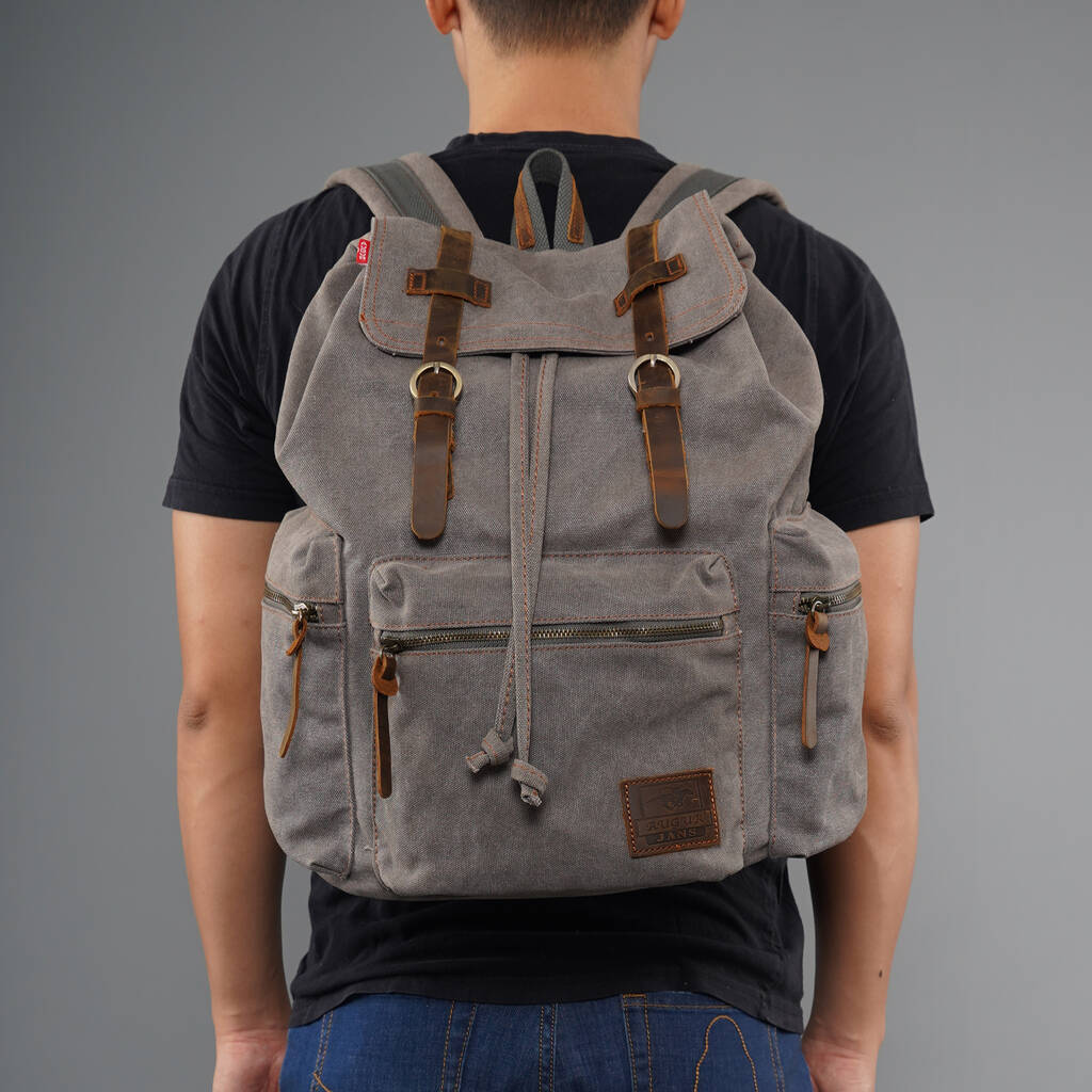 Canvas Backpack With Leather Detail By EAZO
