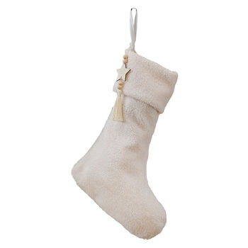 White Boucle Christmas Stocking With Charm, 2 of 3