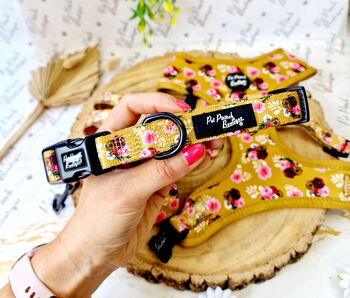 Vintage Yellow Buttercup Peonies Dog Collar, 3 of 9