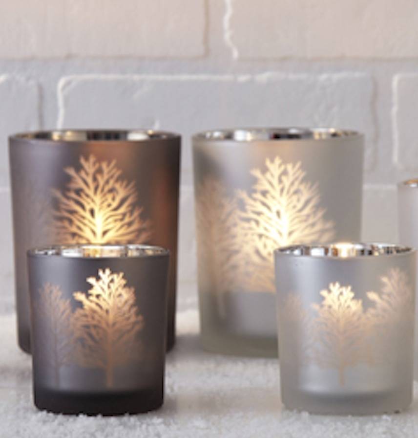 frosted glass tree silhouette candle holder by ella james