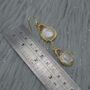 Mother Of Pearl Pink Tourmaline Silver Earrings, 7 of 9