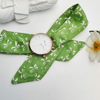 Green Floral Changeable Women Cotton Strap Wrist Watch, 3 of 4