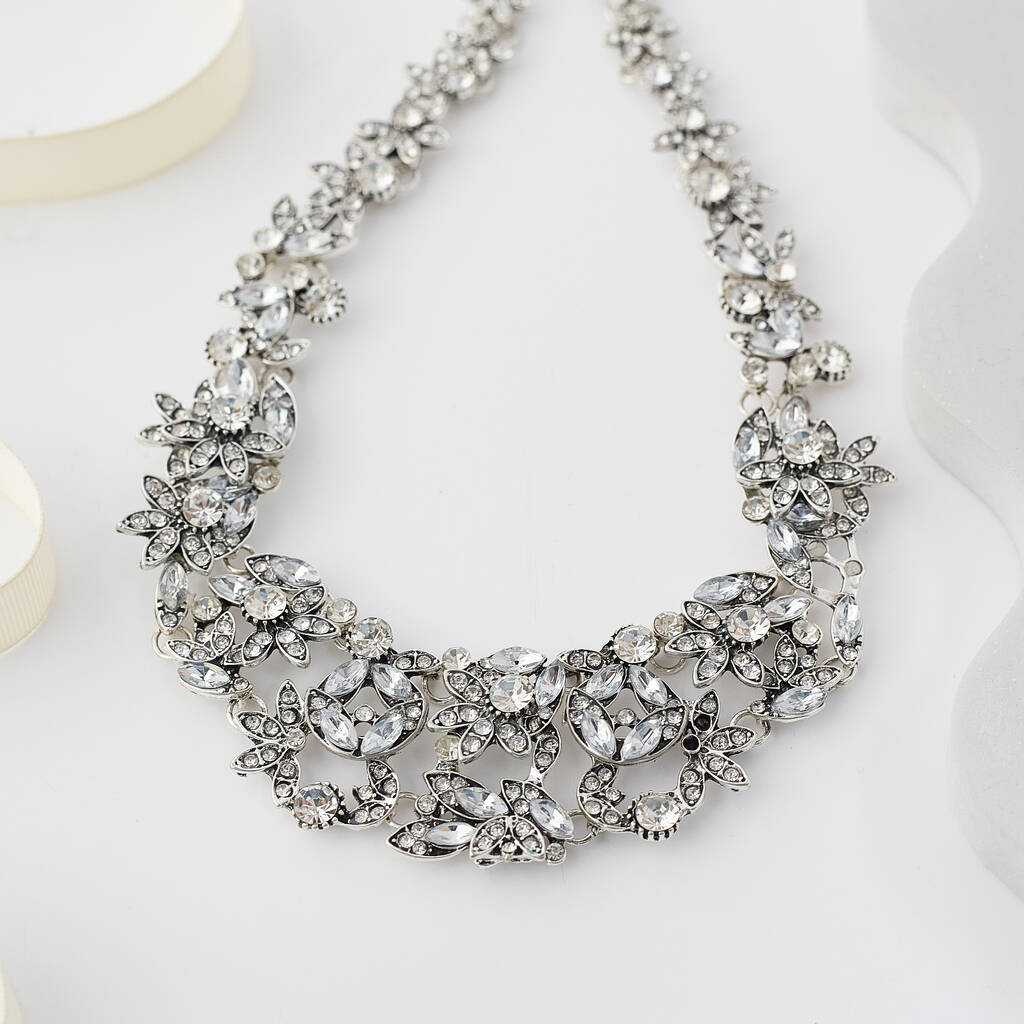 Crystal Flower Statement Collar Necklace, 1 of 3