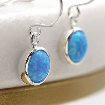 Sterling Silver Blue Opal Drop Earrings, 4 of 10