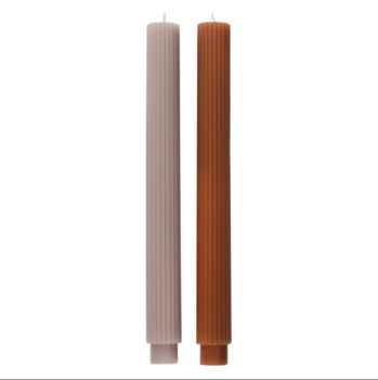 Rust And Cashmere Ribbed Taper Candles Set Of Two, 2 of 3