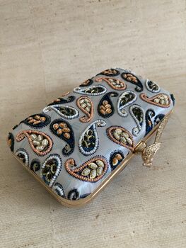 Blue Rectangular Gold Bird Clasp Clutch Bag, 6 of 12