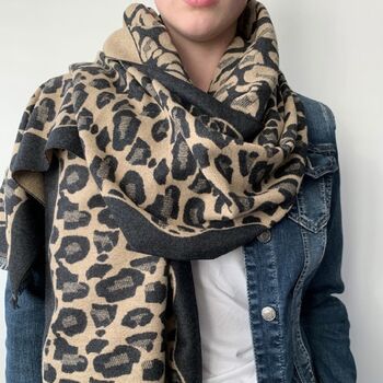Leopard Print Cashmere Blend Super Soft Blanket Scarf, 3 of 9