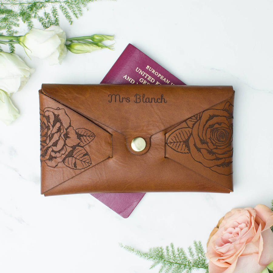 Personalised Leather Travel Document Wallet Rose By Create Gift Love