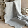 Pure Cashmere Scalloped Edge Baby Blanket In Soft Grey, thumbnail 2 of 7