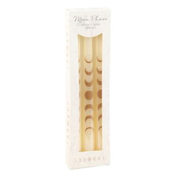 Set Of Three Off White Moon Phases Taper Dinner Candles, 2 of 4
