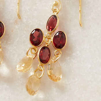 Garnet Citrine Gold Plated Silver Dangly Drop Earrings, 2 of 10