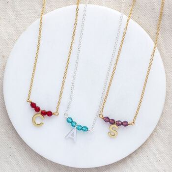 Birthstone Bar Necklace With Initial Charm, 4 of 12