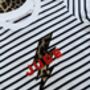 Leopard Bolt Striped Personalised Kids Breton T Shirt, thumbnail 3 of 3