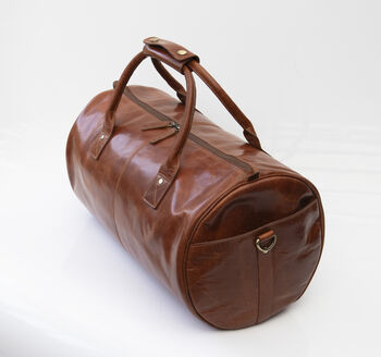 Personalised Barrel Style Leather Holdall Unisex, 4 of 10