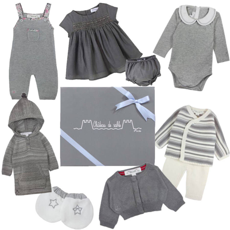 Newborn Baby Girl's First Wardrobe In Grey By Chateau De Sable