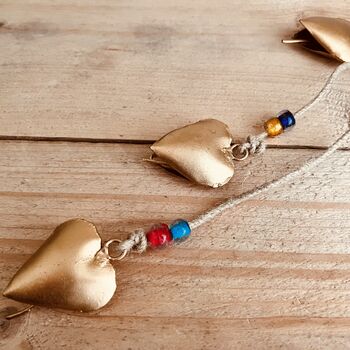 Recycled Metal Gold Heart Bells With Beads, 7 of 10