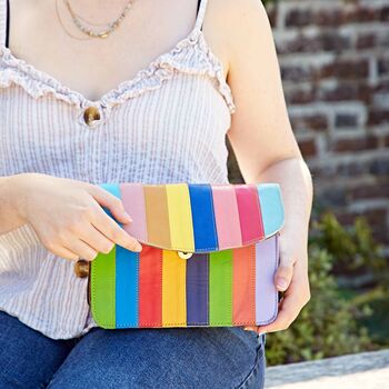 Rainbow Stripe Multicoloured Recycled Leather Bag, 2 of 4