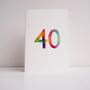 Handmade 40th Birthday Any Age Rainbow Watercolour Card, thumbnail 7 of 7