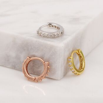 Sterling Silver Double Sided Cz Huggie Hoops, 2 of 12