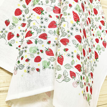 Strawberries Print Cotton Tea Towel, 4 of 5