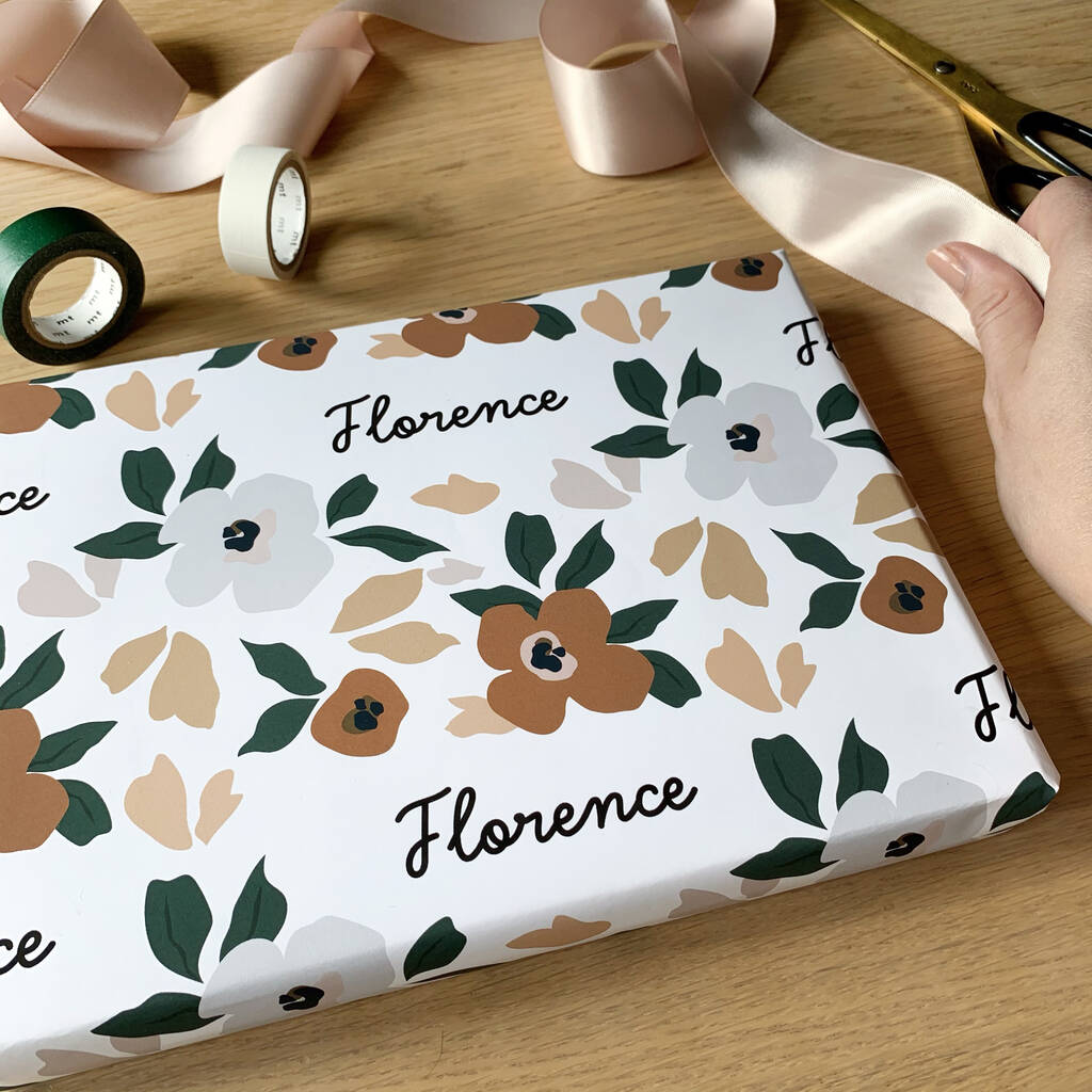 Personalised Floral Name Wrapping Paper, 1 of 3