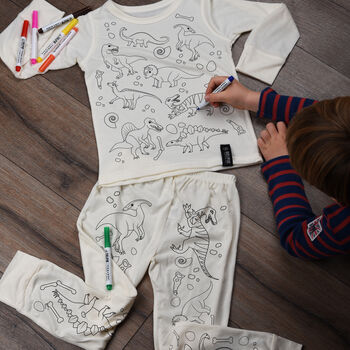 Original Dinosaur Colour In Pyjamas With Pens, 2 of 7