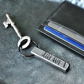 11th Anniversary Gift; Forged Dark Steel Bar Keyring, 2 of 8