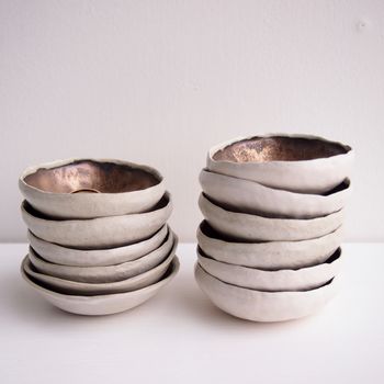 Handmade Mini Gold Ceramic Pottery Ring Dish, 8 of 10