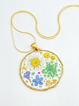 Medium Necklace With Daisies, Lavender And Green Flowers, 4 of 12