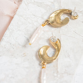 Mismatched Brass Earrings With Pearls, 2 of 3