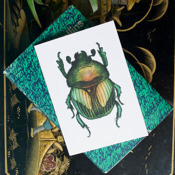 Hand Drawn Green Beetle Illustrated Blank Greeting Card, 2 of 10