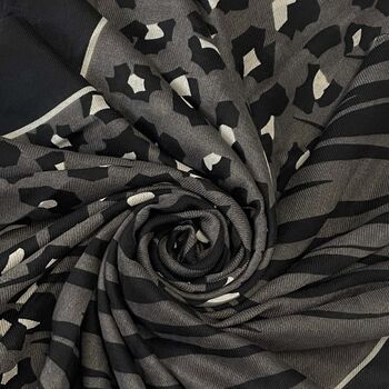 Charcoal Grey Leopard Print And Zebra Scarf, 2 of 2