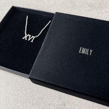 16th Birthday Gift. Silver Roman Numerals Necklace, 2 of 6