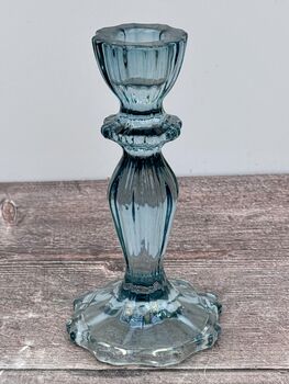 Teal Glass Candlestick, 15.5cm, 2 of 3