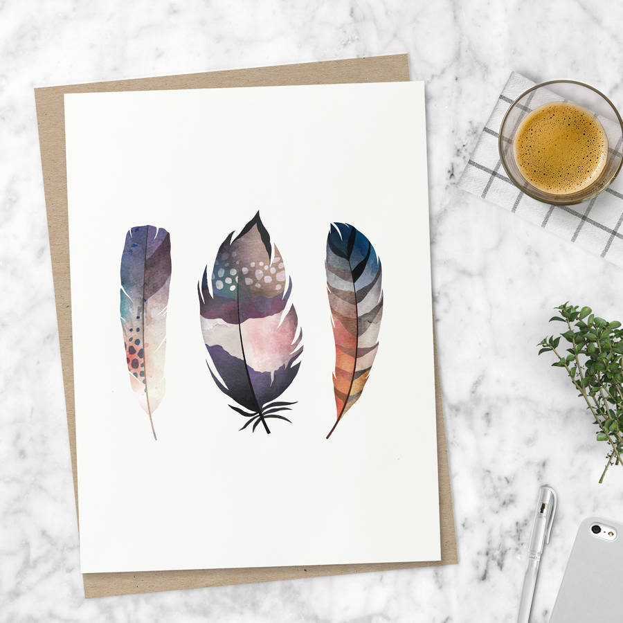 feather illustration watercolour print by the motivated type ...