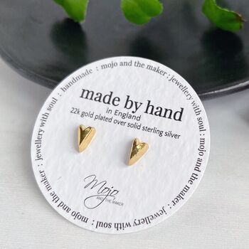 Heart Handmade Ear Studs In 22ct Gold Plated Silver, 3 of 11