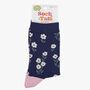 Women's Bamboo Socks Ditsy Floral Navy Blue, thumbnail 4 of 4
