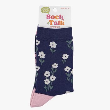 Women's Bamboo Socks Ditsy Floral Navy Blue, 4 of 4