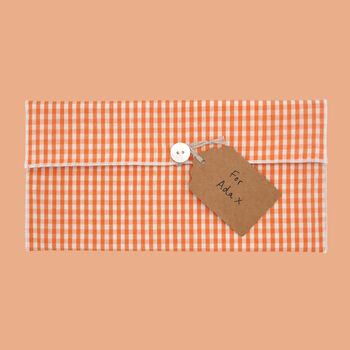 Reusable Organic Gingham Eco Envelope Tall | Tangerine, 3 of 5
