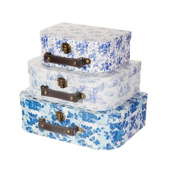 Blue And White Floral Set Of Three Mini Suitcases, 6 of 6