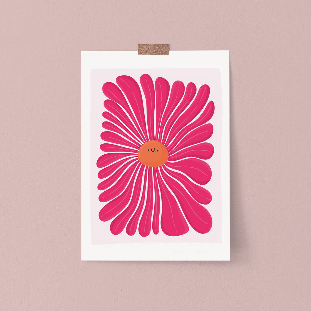 A3 Happy/Sad Flower Pink Print, 1 of 3