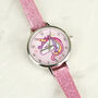 Personalised Unicorn Watch With Pink Glitter Strap, thumbnail 5 of 5