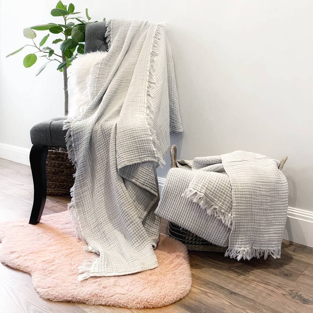 Pale Grey Double Layer Gauze Cotton Muslin Blanket By The Cutlery