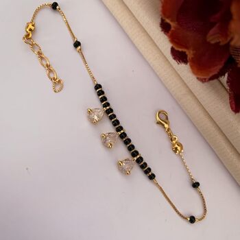 Black Bead Mangalsutra Zircon Drop Gold Nazar Bracelet, 5 of 5